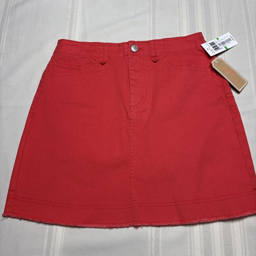 NWT Copper Key Women's Cotton Denim Salmon Coral Mini Skirt Sz Large